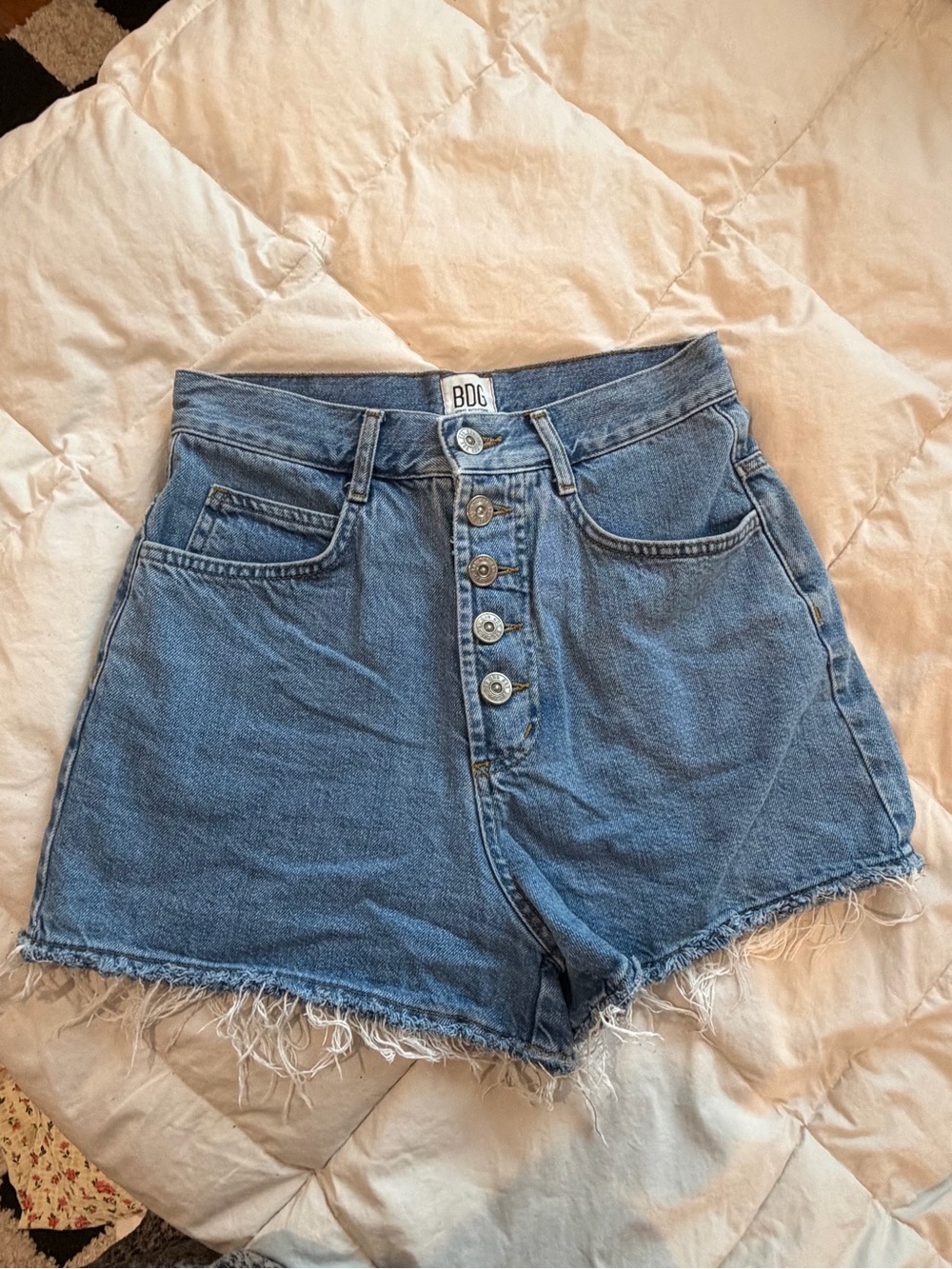 BDG Light Blue High-Waist Button-Fly Denim Shorts